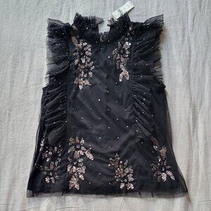 Ranna Gill tulle flutter sleeve sequin top